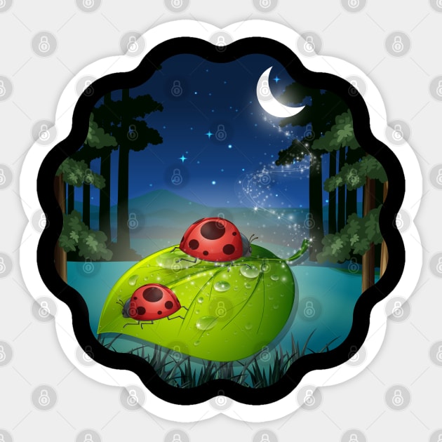 Ladybugs Under The Moon Sticker by BellaPixel
